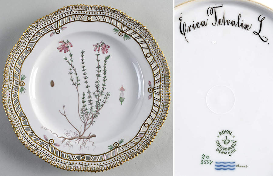 Flora Danica (1790 To 1960) 9" Pierced Luncheon Plate/Fruit Std-Erica Actralix by Royal Copenhagen-1