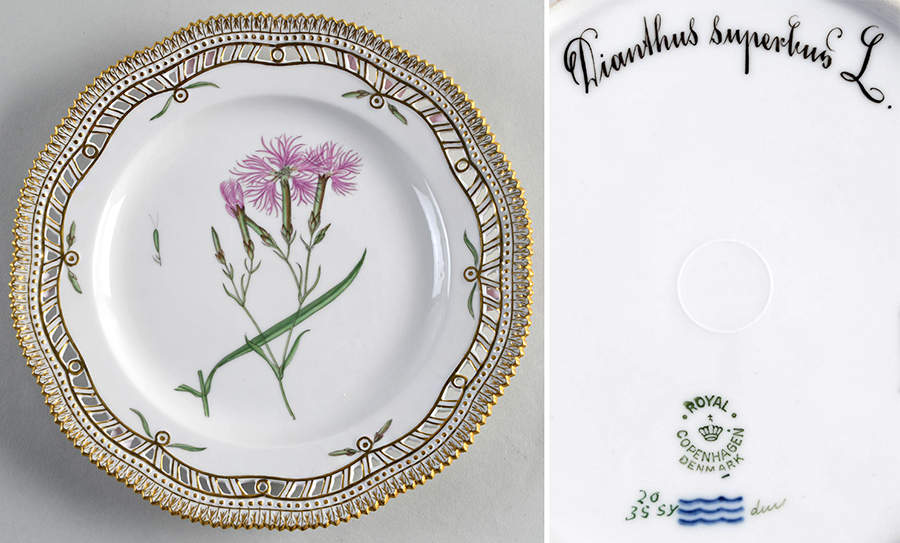 Flora Danica (1790 To 1960) 9" Pierced Luncheon Plate/Fruit Std-Dianthus super by Royal Copenhagen-1