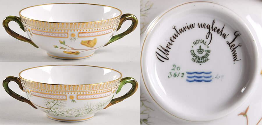 Flora Danica (1790 To 1960) Flat Cream Soup Bowl-Utricularia neglecta Lehm by Royal Copenhagen-1