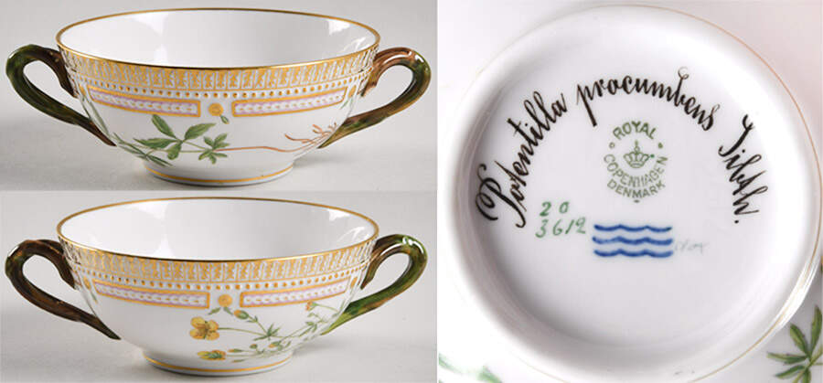 Flora Danica (1790 To 1960) Flat Cream Soup Bowl-Potentilla procumbens Sibth. by Royal Copenhagen-1