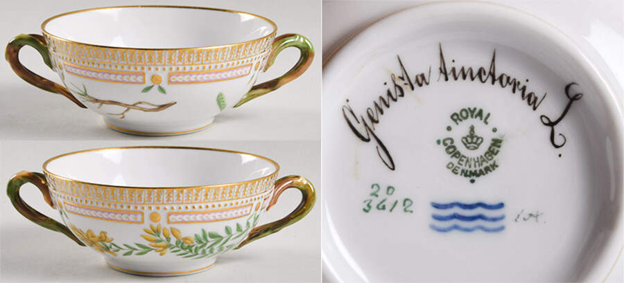 Flora Danica (1790 To 1960) Flat Cream Soup Bowl-Genista tinctoria L by Royal Copenhagen-1