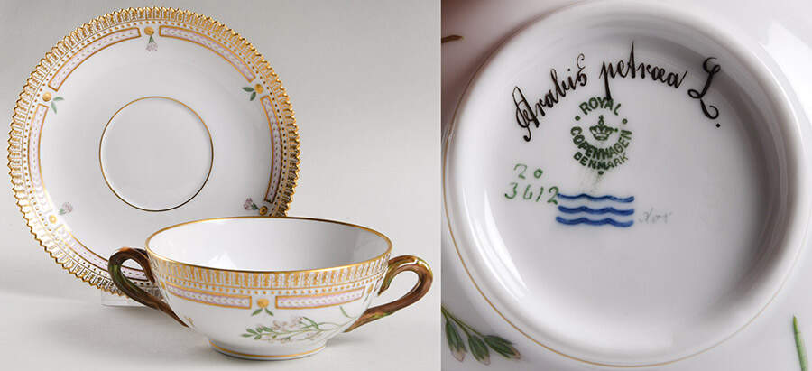 Flora Danica (1790 To 1960) Flat Cream Soup & Saucer-Arabis petraea L. by Royal Copenhagen-1