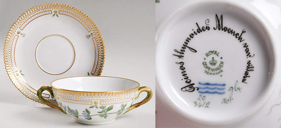 Flora Danica (1790 To 1960) Flat Cream Soup & Saucer-Acinos thymoides moench v by Royal Copenhagen-1