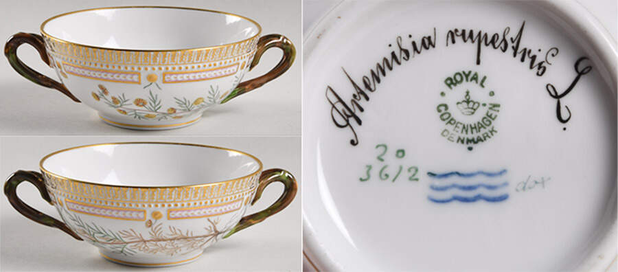 Flora Danica (1790 To 1960) Flat Cream Soup Bowl-Artemisia rupestris L. by Royal Copenhagen-1