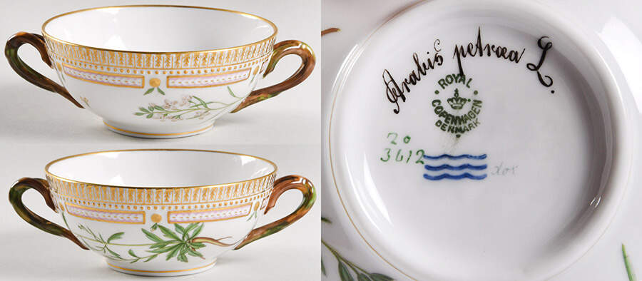 Flora Danica (1790 To 1960) Flat Cream Soup Bowl-Arabis petraea L. by Royal Copenhagen-1