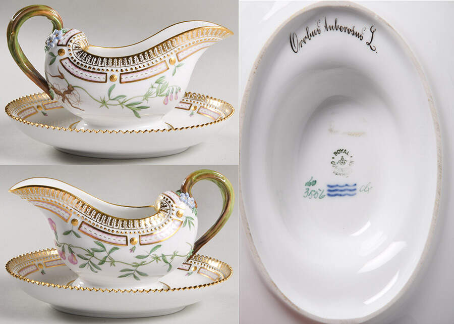 Flora Danica (1790 To 1960) Sauce Boat & Fixed Stand-Orobus auberosus L. by Royal Copenhagen-1
