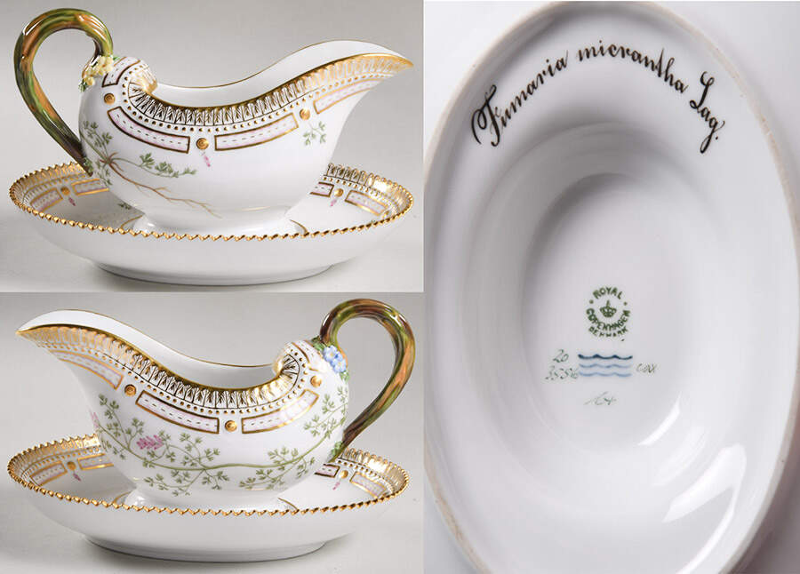 Flora Danica (1790 To 1960) Sauce Boat & Fixed Stand-Fumaria micrantha Lag by Royal Copenhagen-1