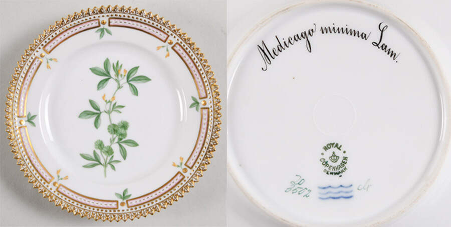 Flora Danica (1790 To 1960) Bread & Butter Plate-Medicago minima Lam by Royal Copenhagen-1