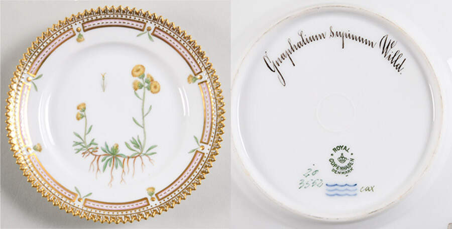 Flora Danica (1790 To 1960) Bread & Butter Plate-Gnaphalium supinum Willd by Royal Copenhagen-1