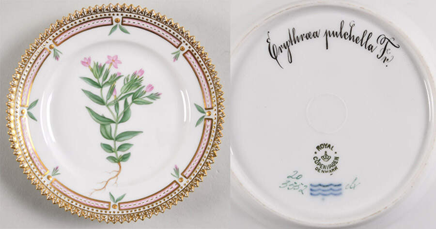 Flora Danica (1790 To 1960) Bread & Butter Plate-Erythraea pulchella Fr. by Royal Copenhagen-1