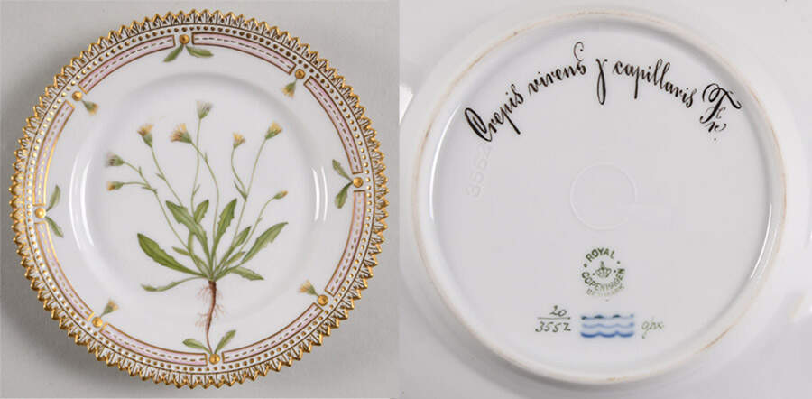 Flora Danica (1790 To 1960) Bread & Butter Plate-Crepis virens Y capillaris Fr by Royal Copenhagen-1
