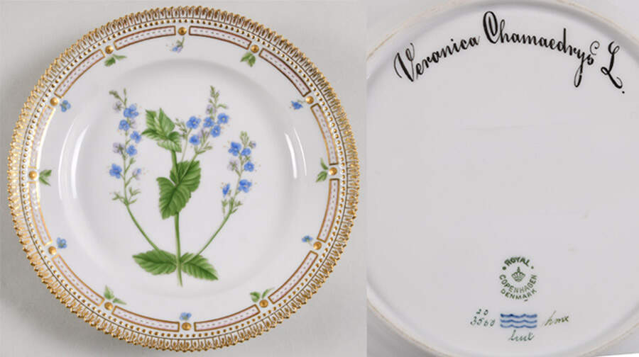 Flora Danica (1790 To 1960) Luncheon Plate-Veronica Chamaedrys L. by Royal Copenhagen-1