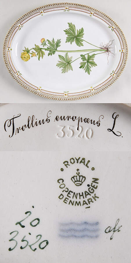 Flora Danica (1790 To 1960) 18" Oval Serving Platter-Trollius europaeus L by Royal Copenhagen-1