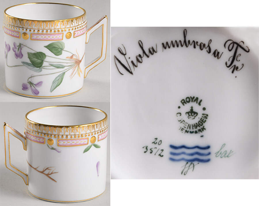 Flora Danica (1790 To 1960) Chocolate Cup-Viola umbrosa Fr. by Royal Copenhagen-1