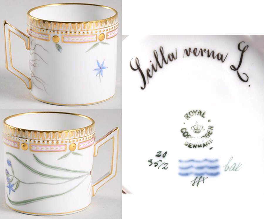 Flora Danica (1790 To 1960) Chocolate Cup-Scilla verna L. by Royal Copenhagen-1