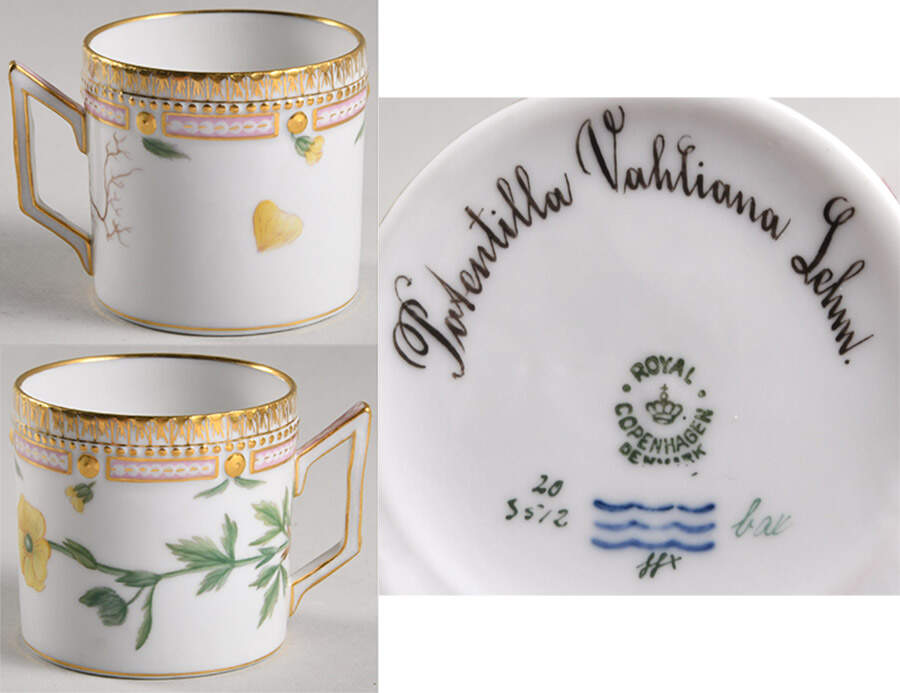 Flora Danica (1790 To 1960) Chocolate Cup-Potentilla Vahliana Lehm. by Royal Copenhagen-1