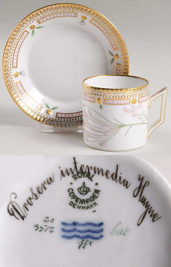 Flora Danica (1790 To 1960) Chocolate Cup & Smooth Saucer-Drosera intermedia H by Royal Copenhagen-1