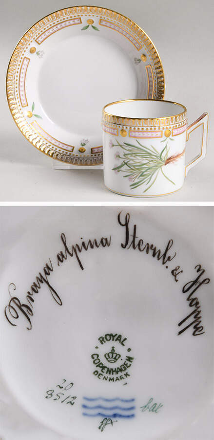 Flora Danica (1790 To 1960) Chocolate Cup & Smooth Saucer-Braya alpina Sternb by Royal Copenhagen-1