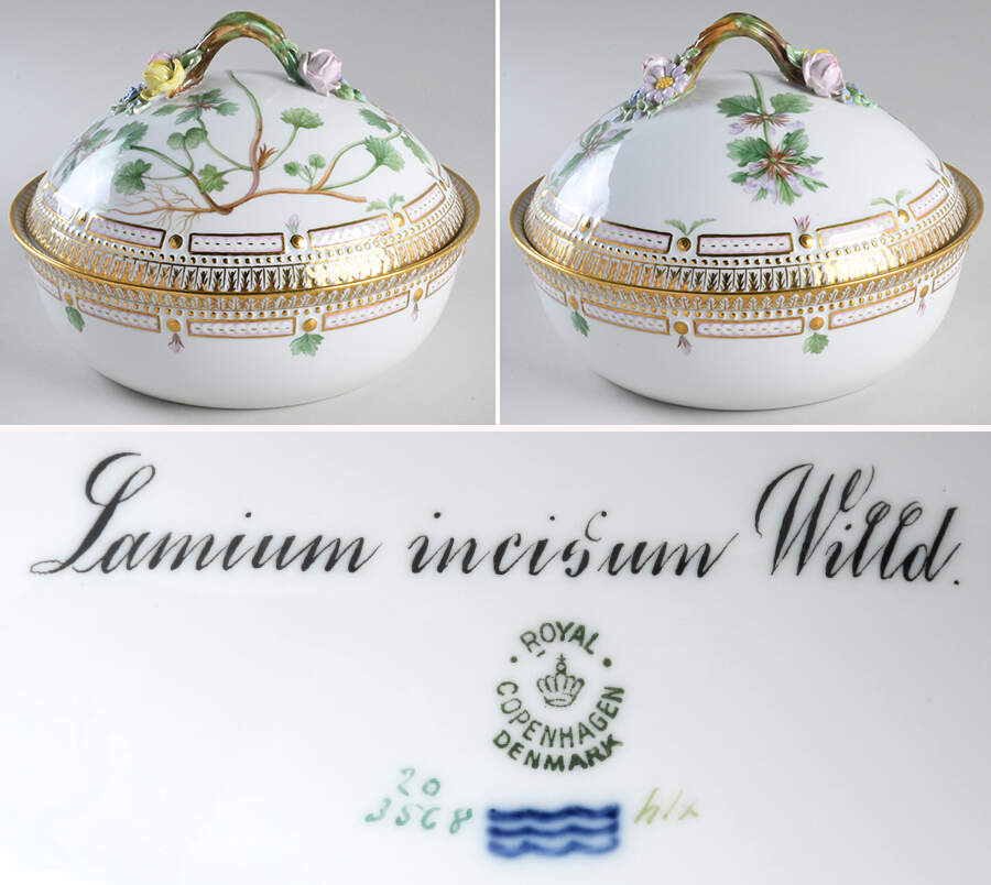 Flora Danica (1790 To 1960) Round Covered Vegetable-Lamium Incisum Wild by Royal Copenhagen-1