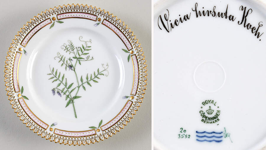 Flora Danica (1790 To 1960) Bread & Butter Plate-Vicia Hirsuta Koch. by Royal Copenhagen-1