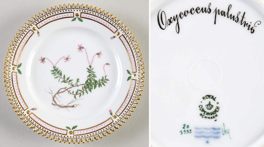 Flora Danica (1790 To 1960) Bread & Butter Plate-Oxycoccus palustris by Royal Copenhagen-1