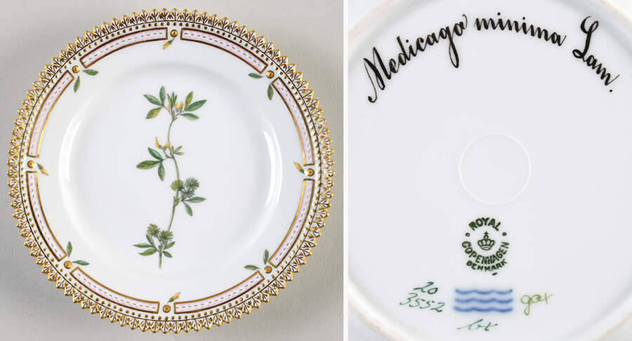 Flora Danica (1790 To 1960) Bread & Butter Plate-Medicago minima Lam by Royal Copenhagen-1