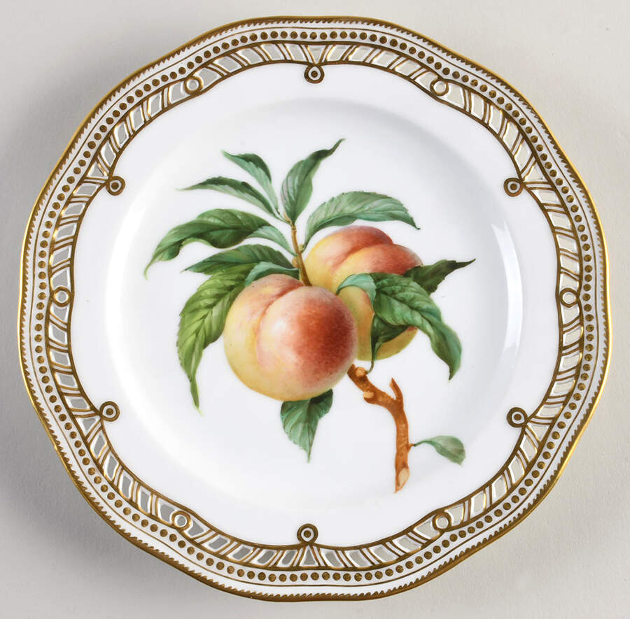 Flora Danica (1790 To 1960) 9" Pierced Luncheon Plate/Fruit Stand-Peaches (2) by Royal Copenhagen-1