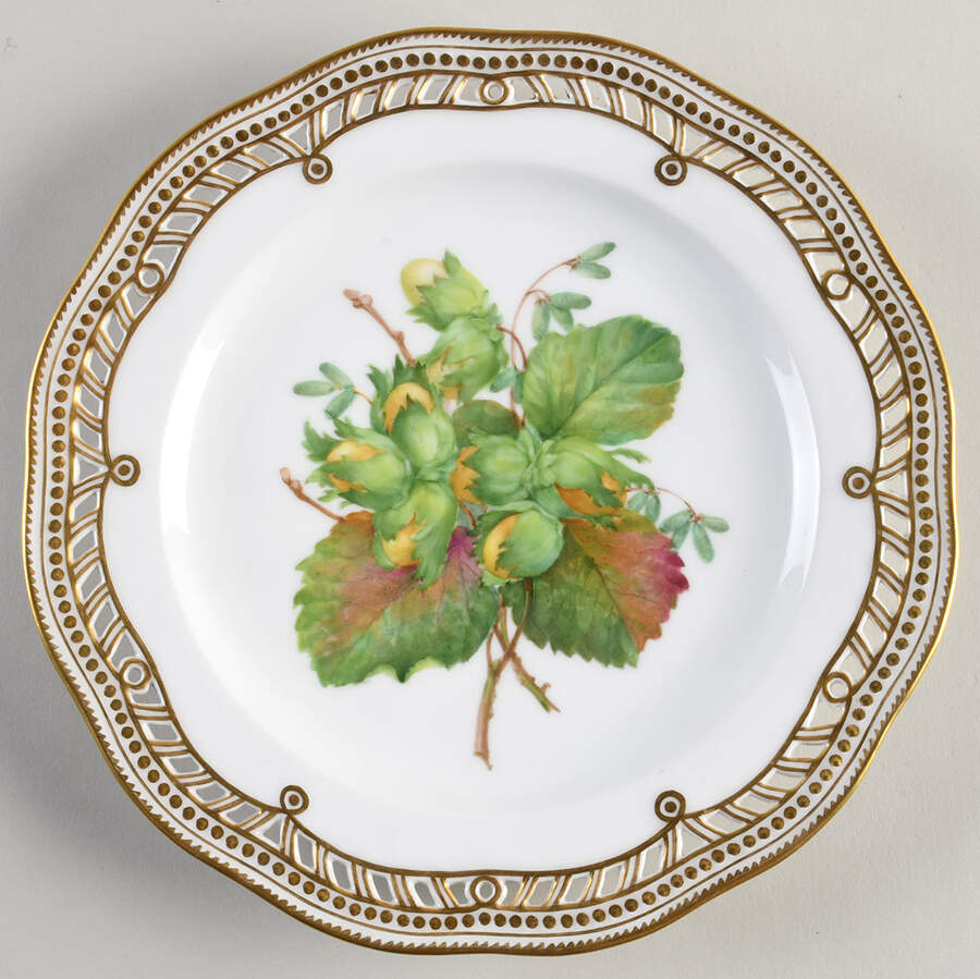 Flora Danica (1790 To 1960) Pierced Luncheon Plate/Fruit Stand-Hazelnut by Royal Copenhagen-1