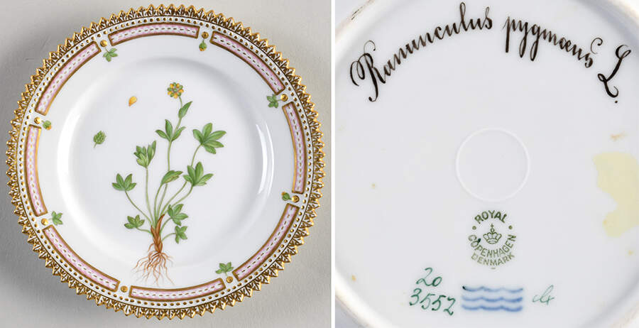 Flora Danica (1790 To 1960) Bread & Butter Plate-Ranunculus pygmoens L. by Royal Copenhagen-1