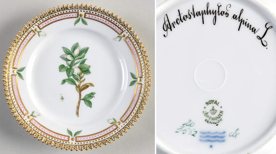 Flora Danica (1790 To 1960) Bread & Butter Plate-Aretaotaphytos alpina L. by Royal Copenhagen-1