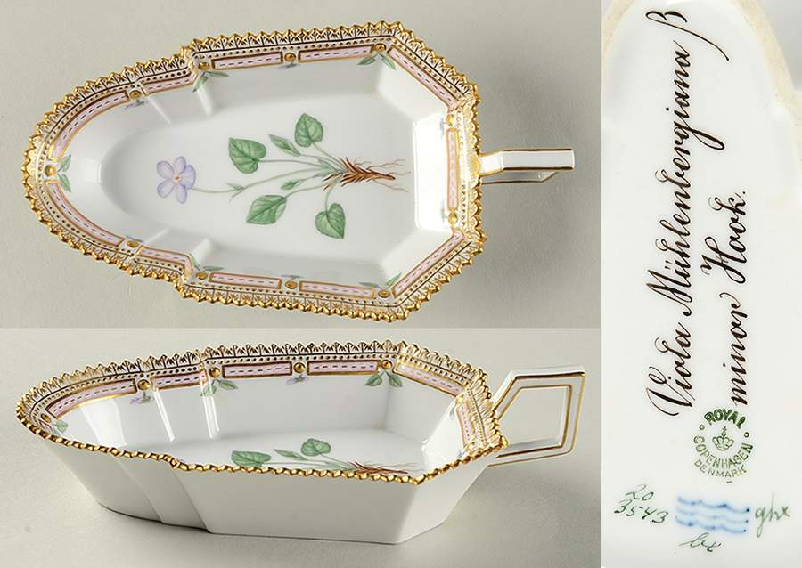 Flora Danica (1790 To 1960) 7" Pickle/Accent Dish-Viola Muhlenberguana B minor by Royal Copenhagen-1