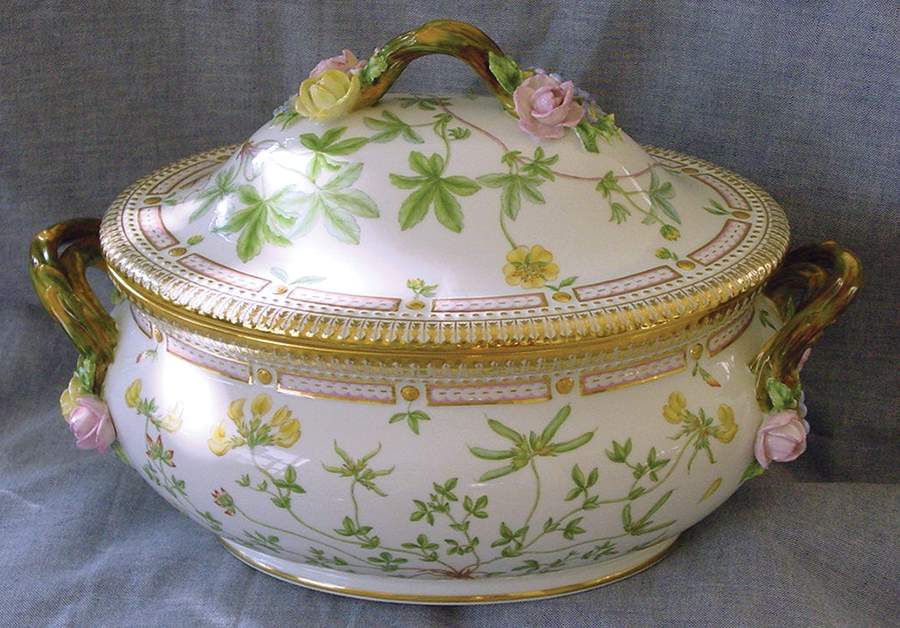 Flora Danica (1790 To 1960) 4Qt Oval Tureen & Lid-Lotus corn,Trafal fr,Potent by Royal Copenhagen-1