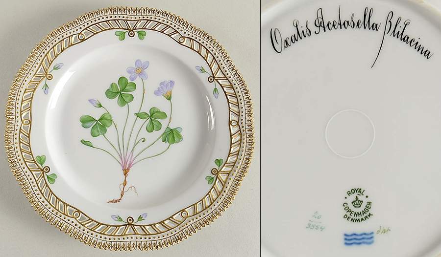 Flora Danica (1790 To 1960) 9" Pierced Luncheon Plate/Fruit Std-Oxalis acetose by Royal Copenhagen-1
