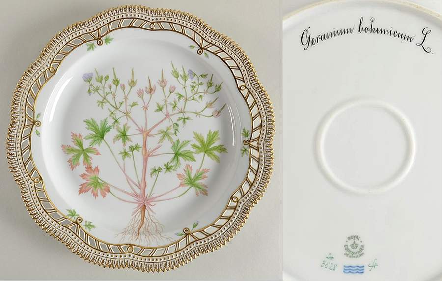 Flora Danica (1790 To 1960) 13" Round Pierced Platter-Geranium bohemicun L. by Royal Copenhagen-1