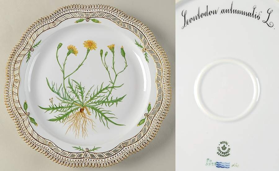 Flora Danica (1790 To 1960) 13" Round Pierced Platter-Leontodon autumnalis L. by Royal Copenhagen-1