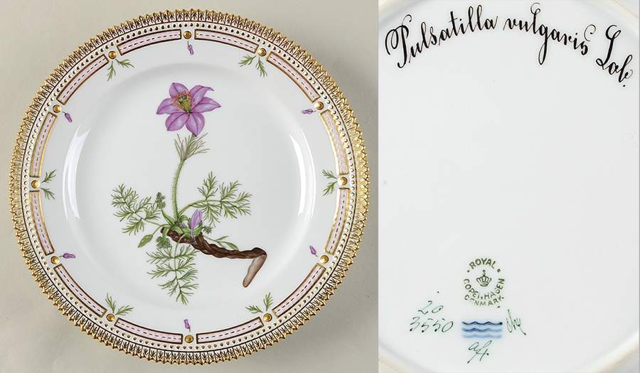 Flora Danica (1790 To 1960) Luncheon Plate-Pulsatilla vulgaris Lob by Royal Copenhagen-1