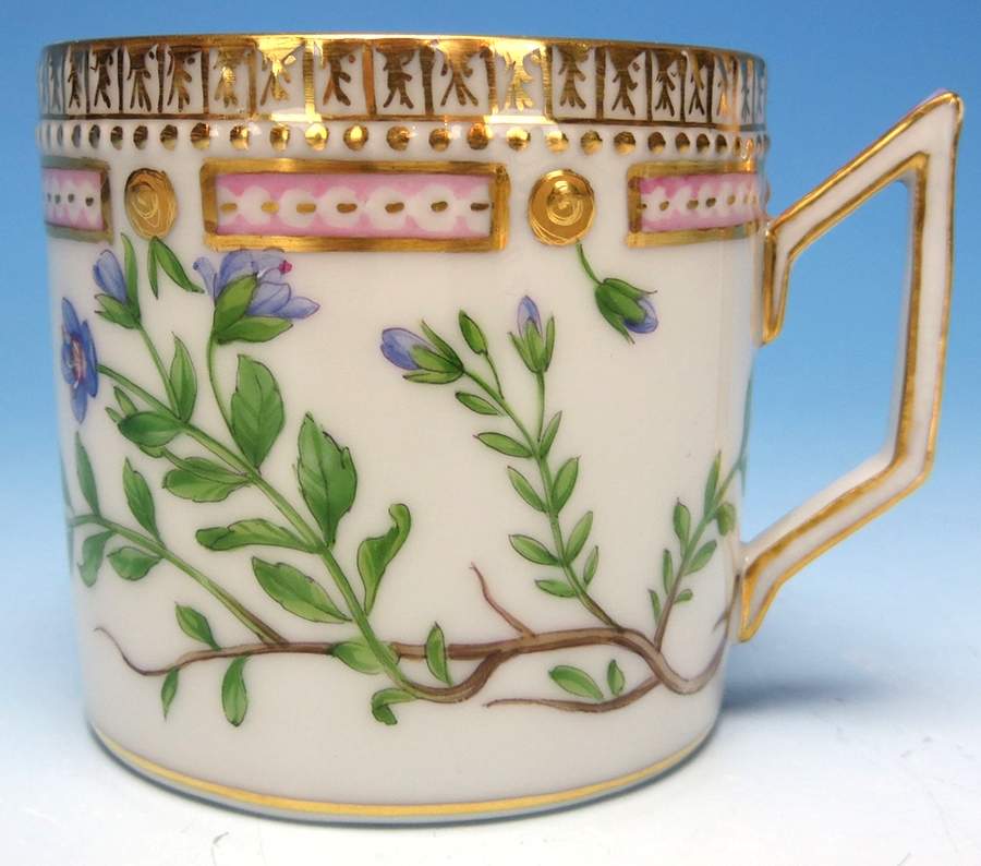 Flora Danica (1790 To 1960) Chocolate Cup & Serrated Saucer-Veronica saxatilis by Royal Copenhagen-1