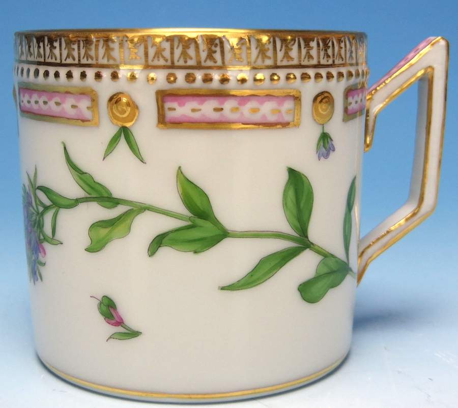 Flora Danica (1790 To 1960) Chocolate Cup & Serrated Saucer-veronica alpina L. by Royal Copenhagen-1