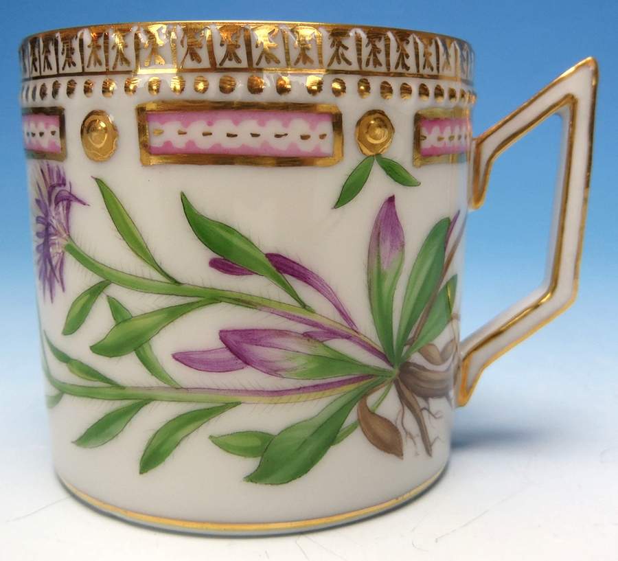 Flora Danica (1790 To 1960) Chocolate Cup & Serrated Saucer-Erigeron eriocepha by Royal Copenhagen-1