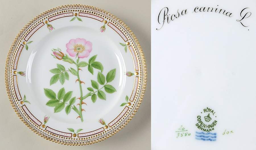 Flora Danica (1790 To 1960) Luncheon Plate-Rosa canina L. by Royal Copenhagen-1