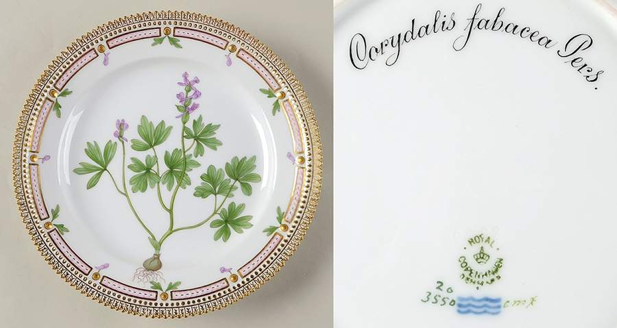 Flora Danica (1790 To 1960) Luncheon Plate-Corydalis fabacea Pers. by Royal Copenhagen-1