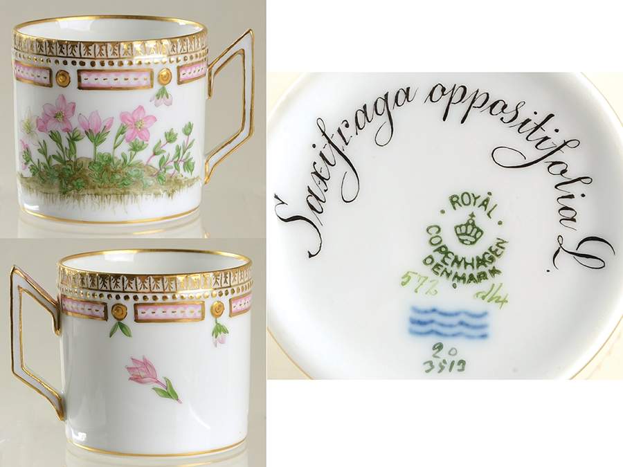 Flora Danica (1790 To 1960) Chocolate Cup-Saxifraga oppositijolia L. by Royal Copenhagen-1