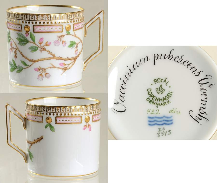 Flora Danica (1790 To 1960) Chocolate Cup-Vaccinium pubescens Wormshj. by Royal Copenhagen-1