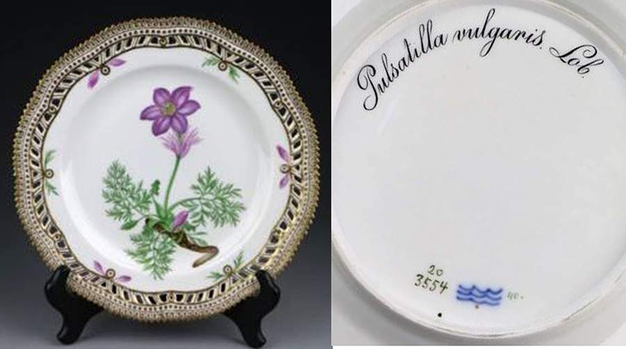 Flora Danica (1790 To 1960) 9" Pierced Luncheon Plate/Fruit St-Pulsatilla Vulg by Royal Copenhagen-1