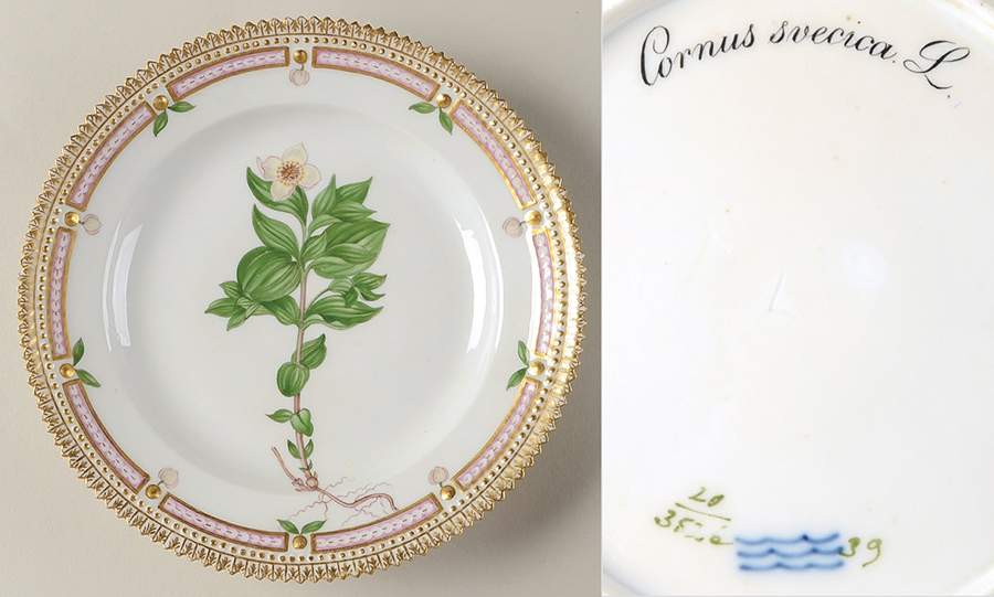 Flora Danica (1790 To 1960) Salad Plate-Cornus Sericea by Royal Copenhagen-1