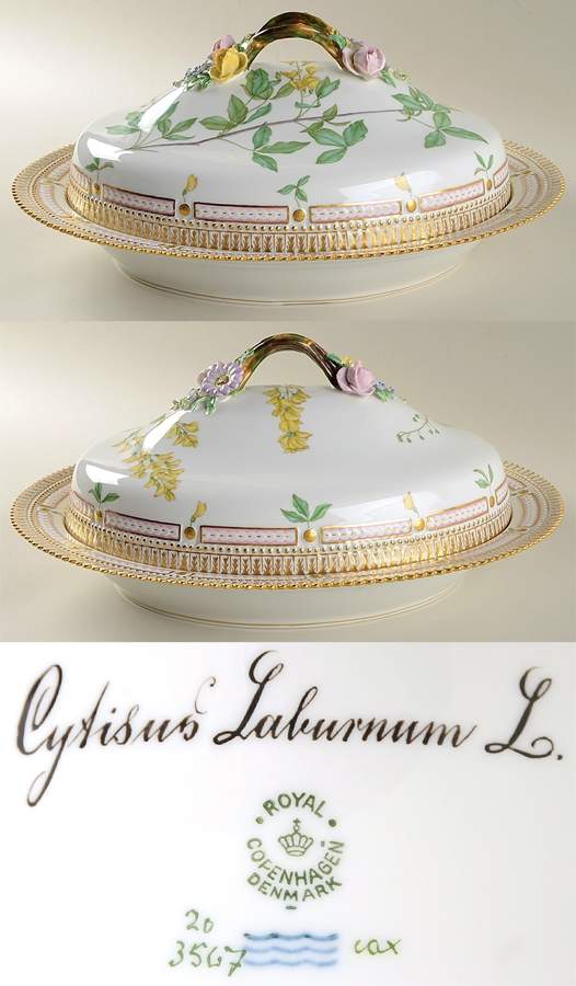 Flora Danica (1790 To 1960) Oval Covered Vegetable-Cytisus Laburnum L. by Royal Copenhagen-1