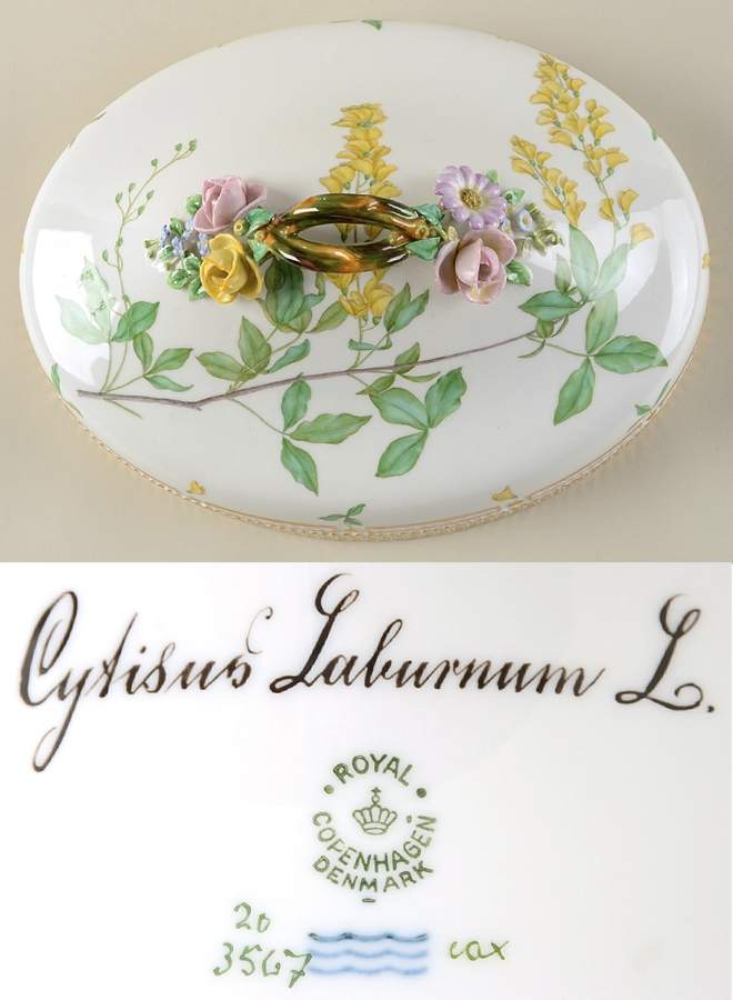 Flora Danica (1790 To 1960) Lid for Oval Vegetable-Cytisus Laburnum L. by Royal Copenhagen-1