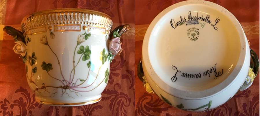 Flora Danica (1790 To 1960) Small Round Wine Cooler/Cache Pot-Rosa can,Oxalis by Royal Copenhagen-1