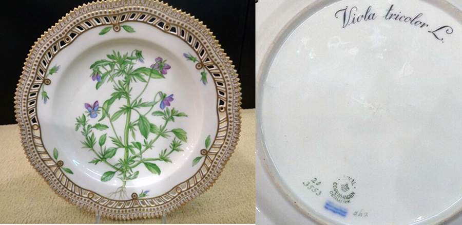 Flora Danica (1790 To 1960) 10" Pierced Dinner Plate/Fruit Std-Viola tricolor by Royal Copenhagen-1