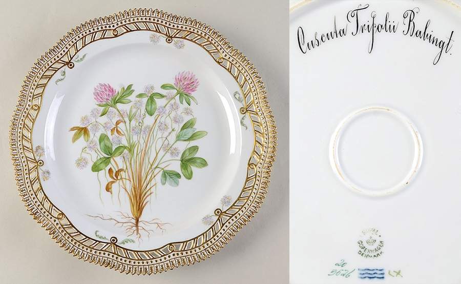 Flora Danica (1790 To 1960) 10" Round Pierced Platter-cusenta trijolii Babingt by Royal Copenhagen-1